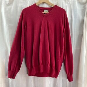 LL Bean Red V Neck Sweater Cotton Cashmere Blend Classic Casual‎ Comfort Preppy